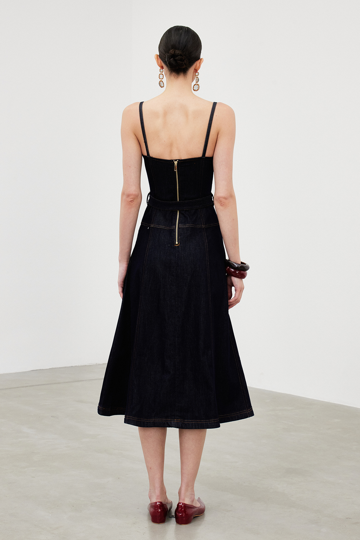 Icarus Spaghetti Denim Ruffle Maxi Dress