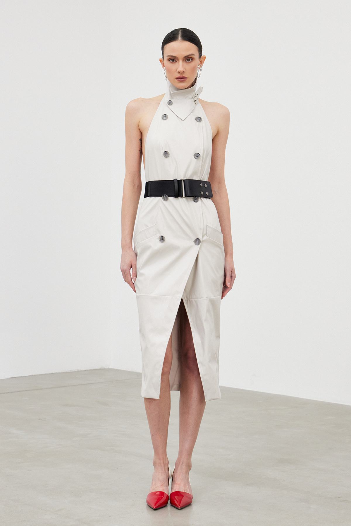 Idoia Halter Neck Double Breasted Midi Dress