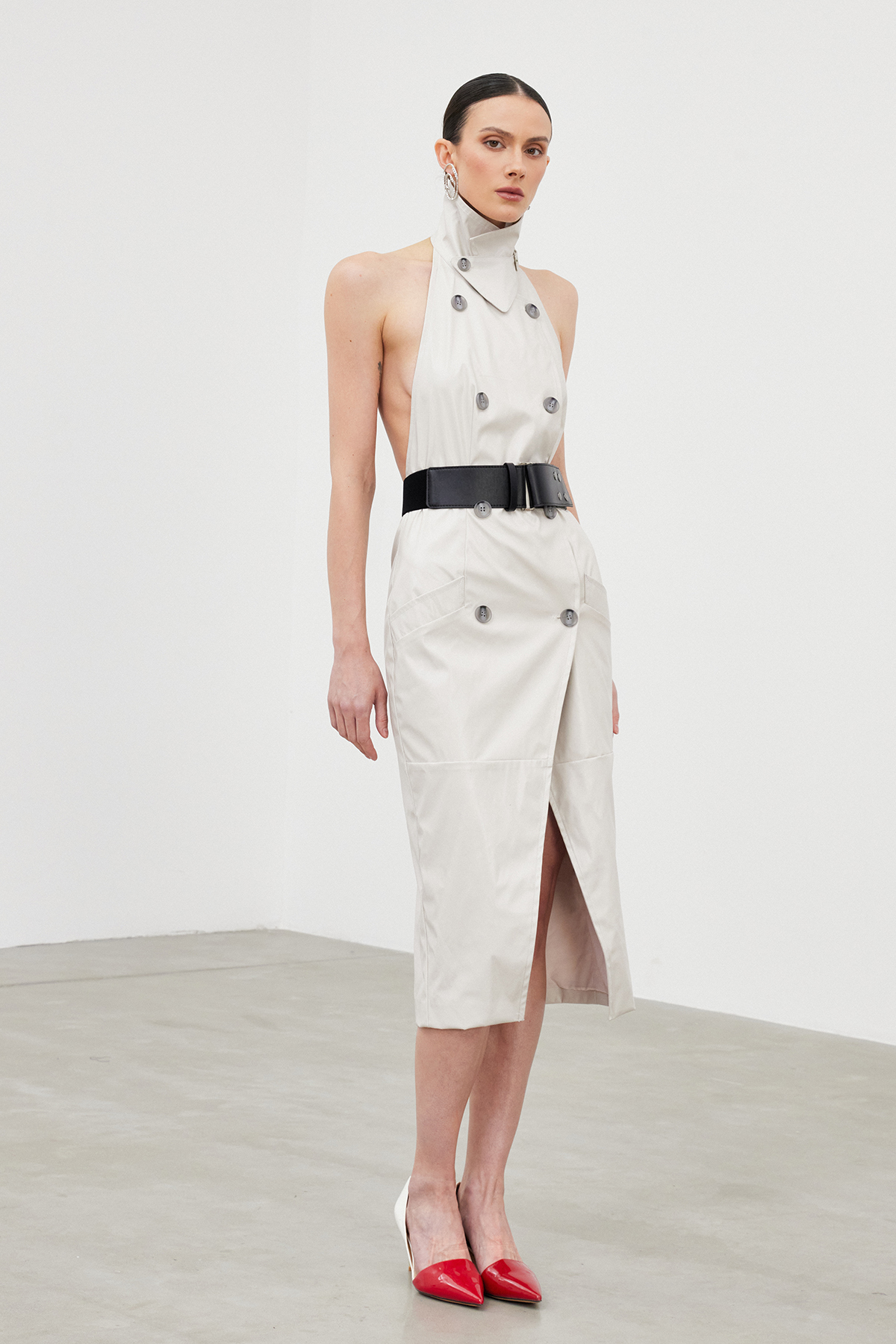 Idoia Halter Neck Double Breasted Midi Dress