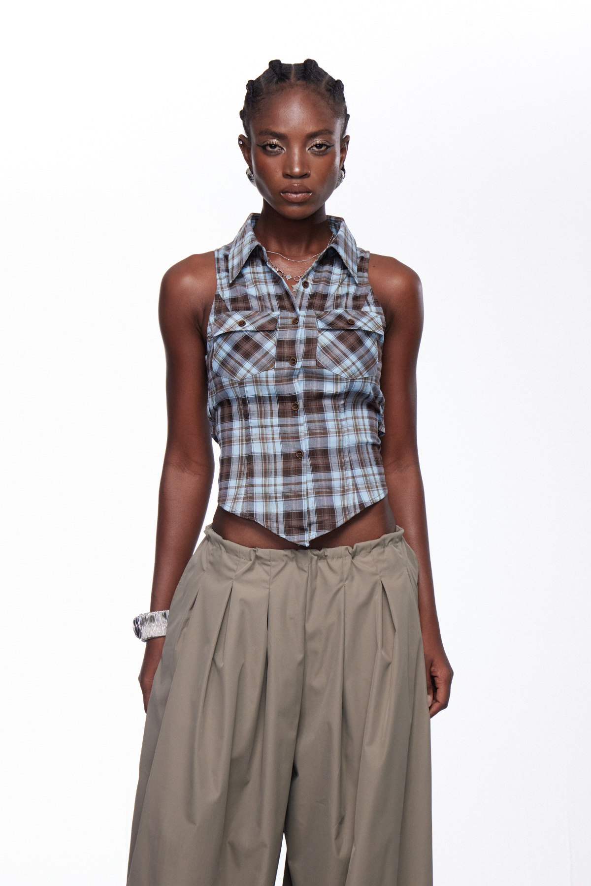 Idunn Sleeveless Grid Top In Blue