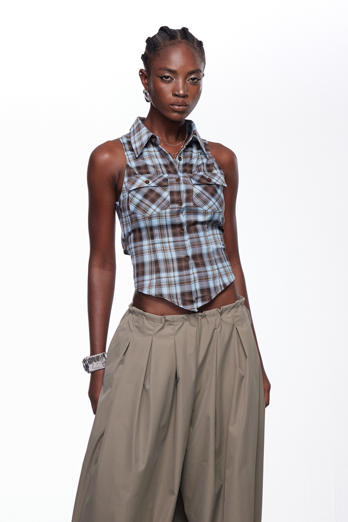Idunn Sleeveless Grid Top In Blue