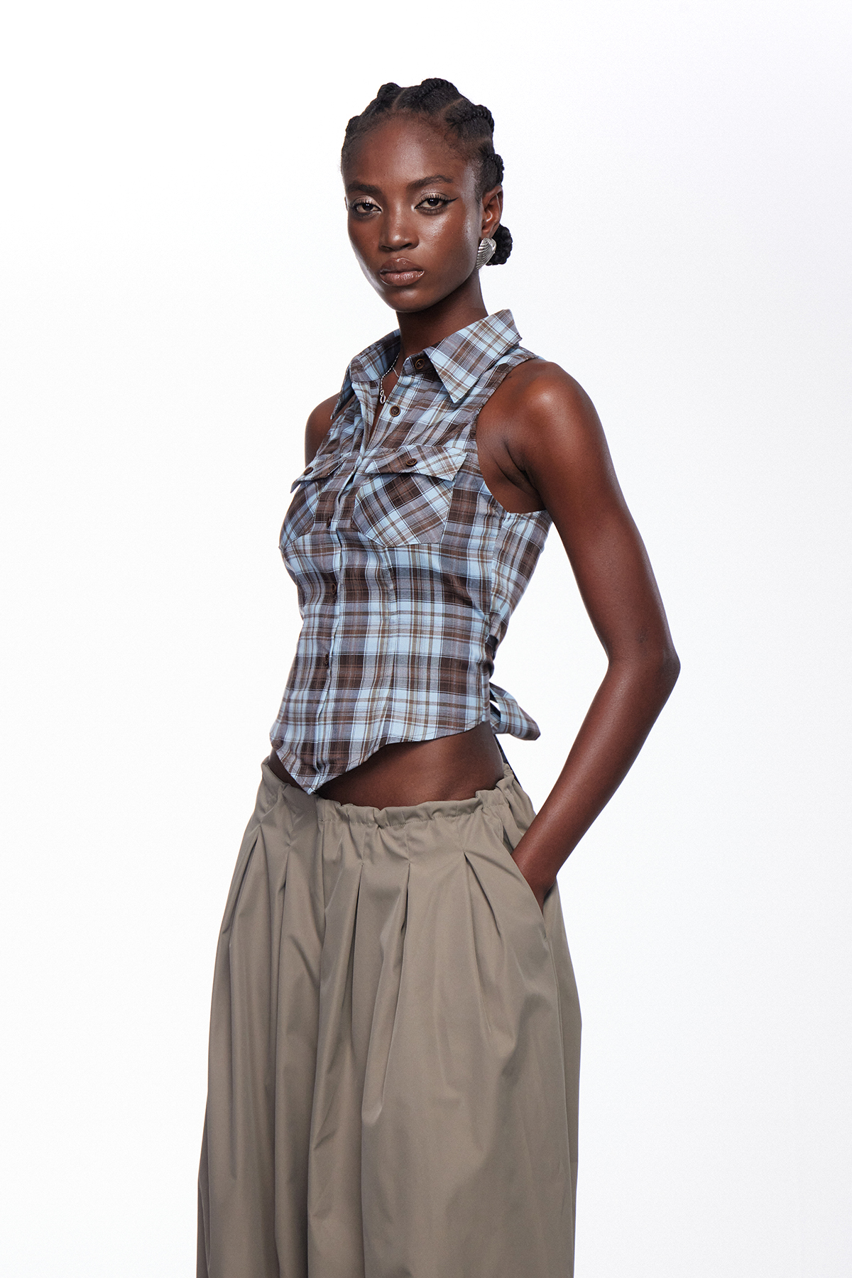 Idunn Sleeveless Grid Top In Blue
