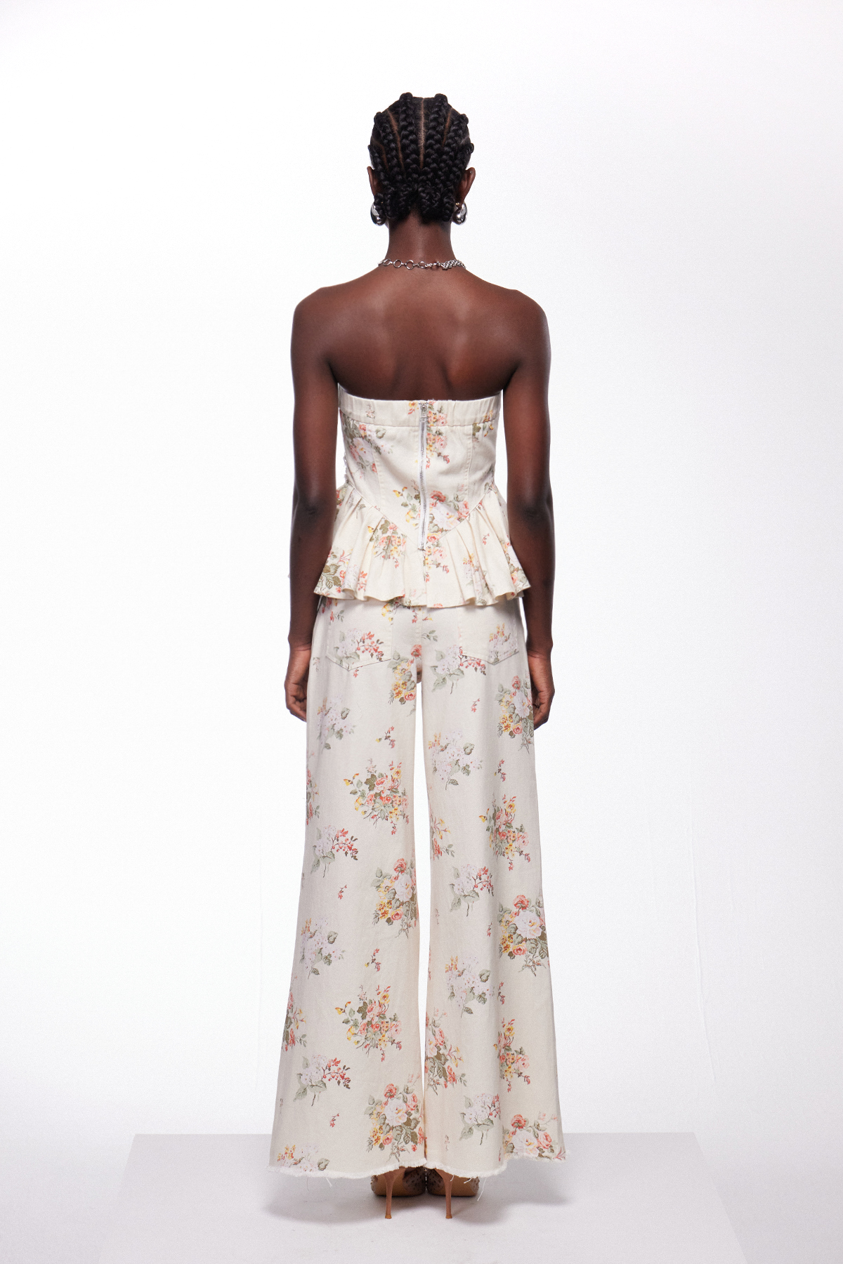 Iedida Strapless Floral Ripped Pants Set