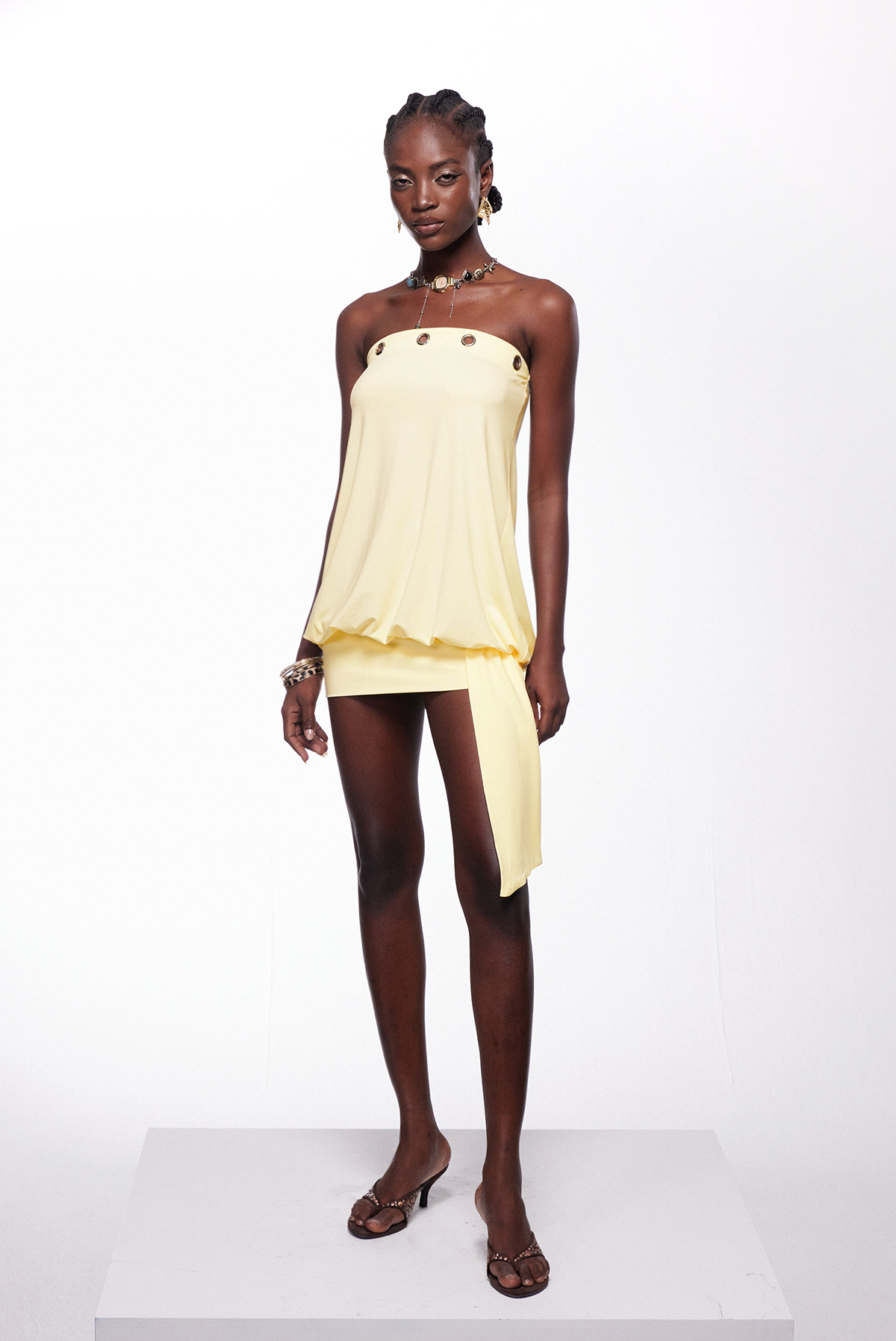 Iesha Strapless Eyelet Draped Mini Dress