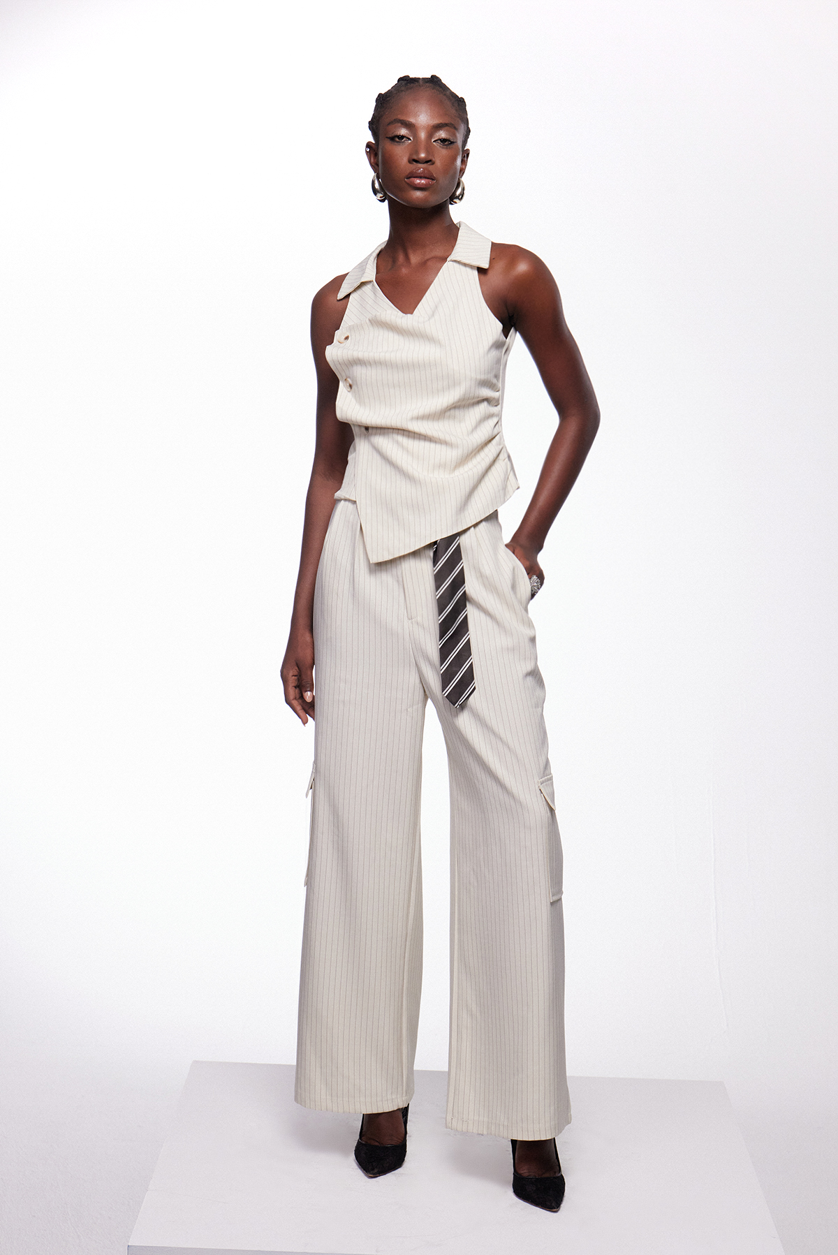Iesse Asymmetric Stripe Pants Set