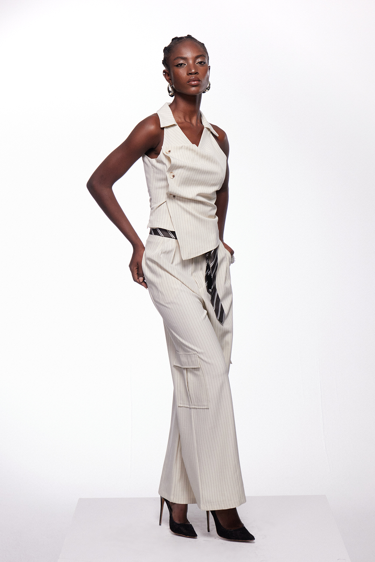Iesse Asymmetric Stripe Pants Set