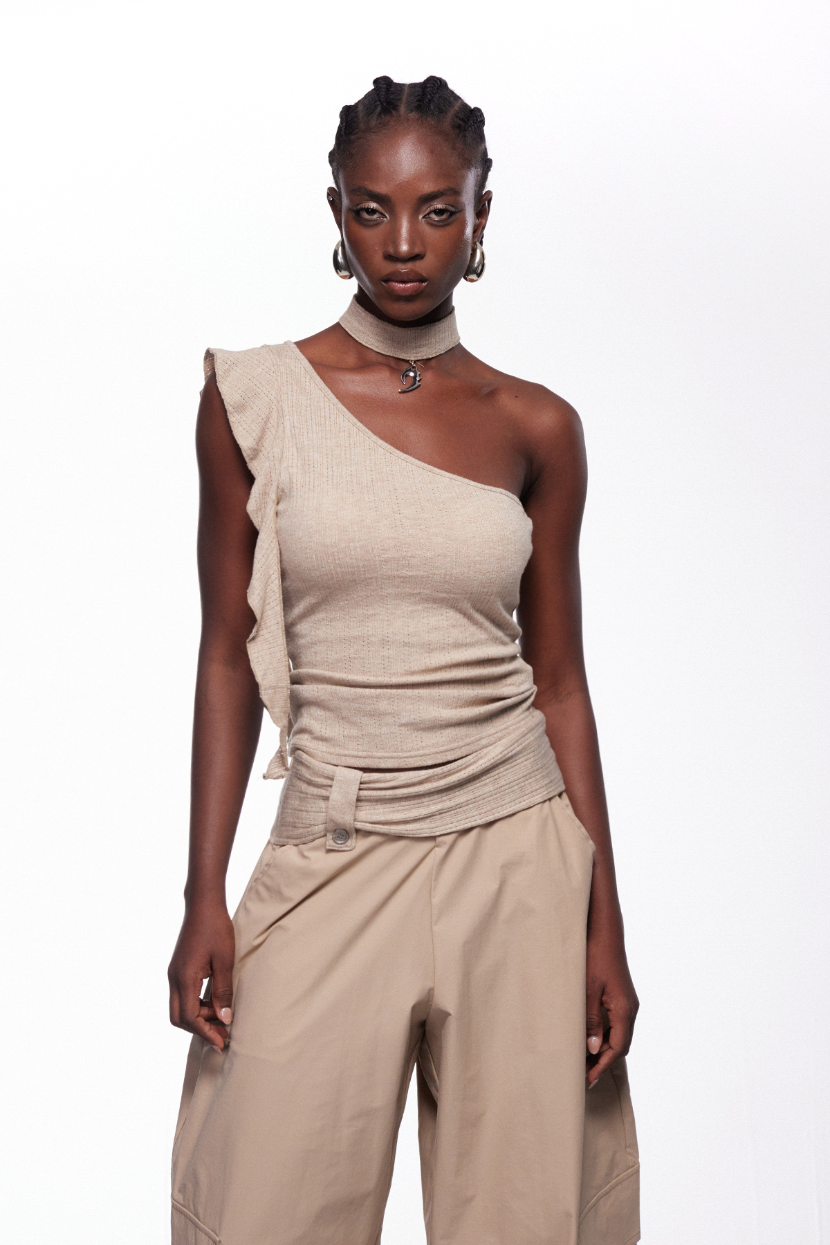 Iezekiel One Shoulder Ruffle Pants Set