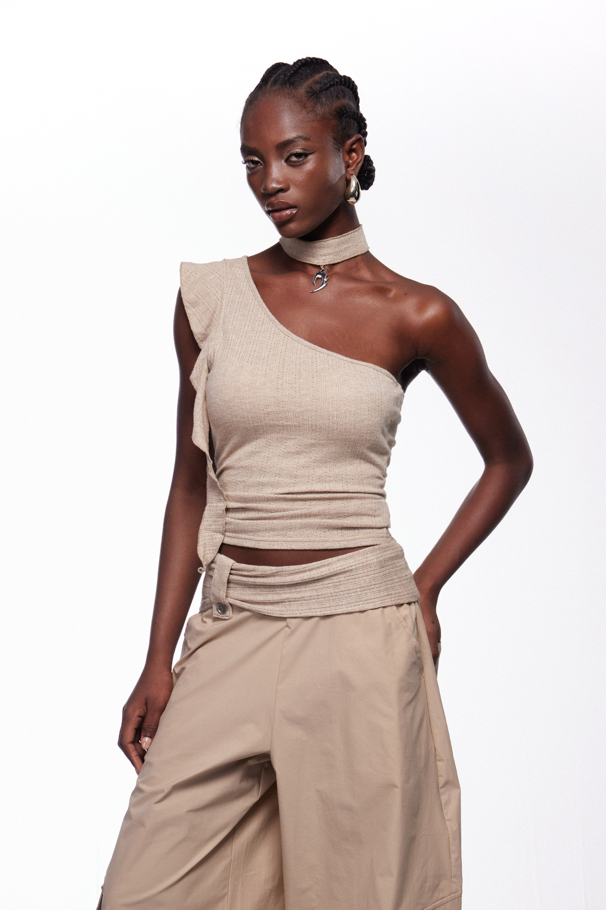 Iezekiel One Shoulder Ruffle Pants Set
