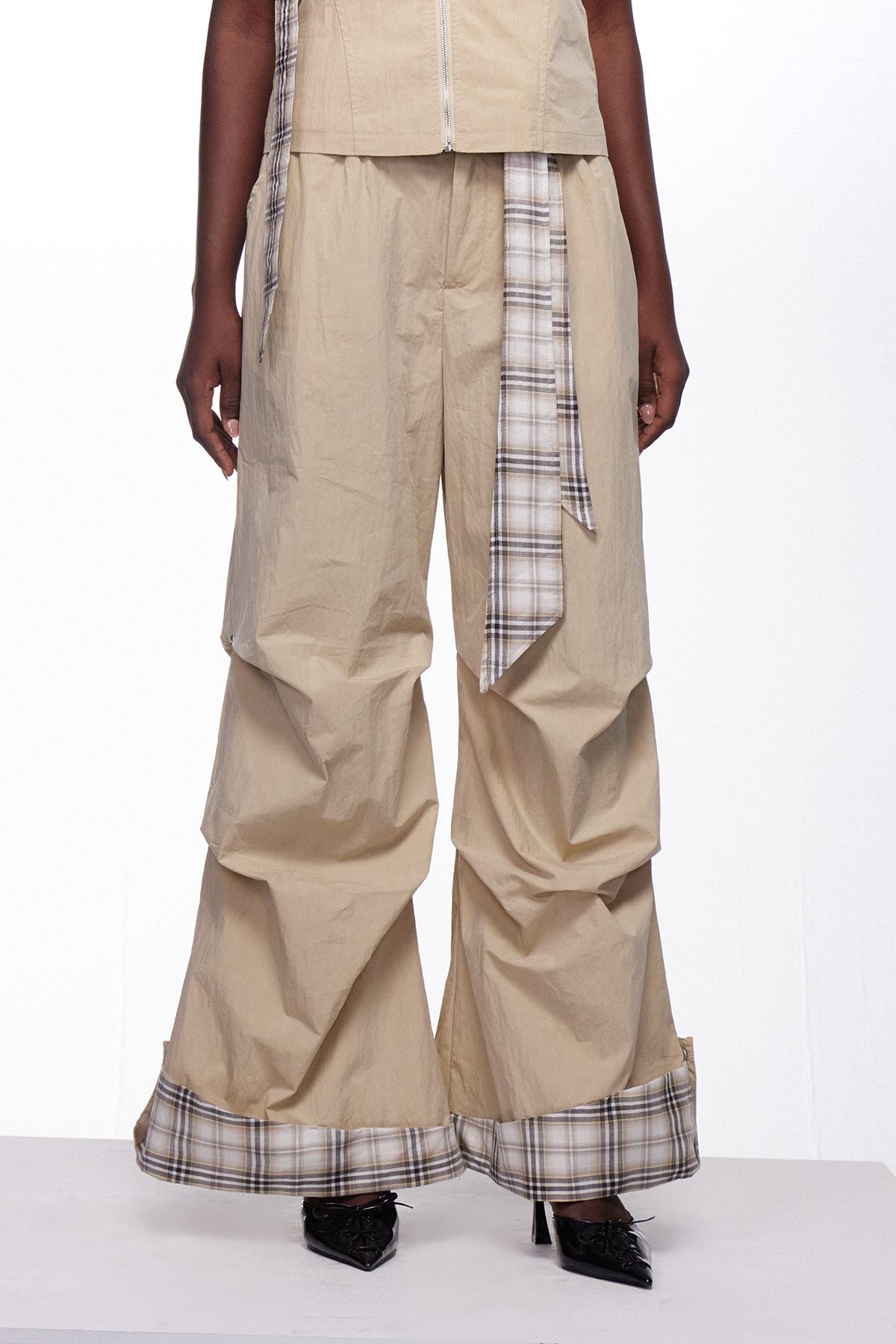 Ifan Cutout Grid Scarf Pants Set