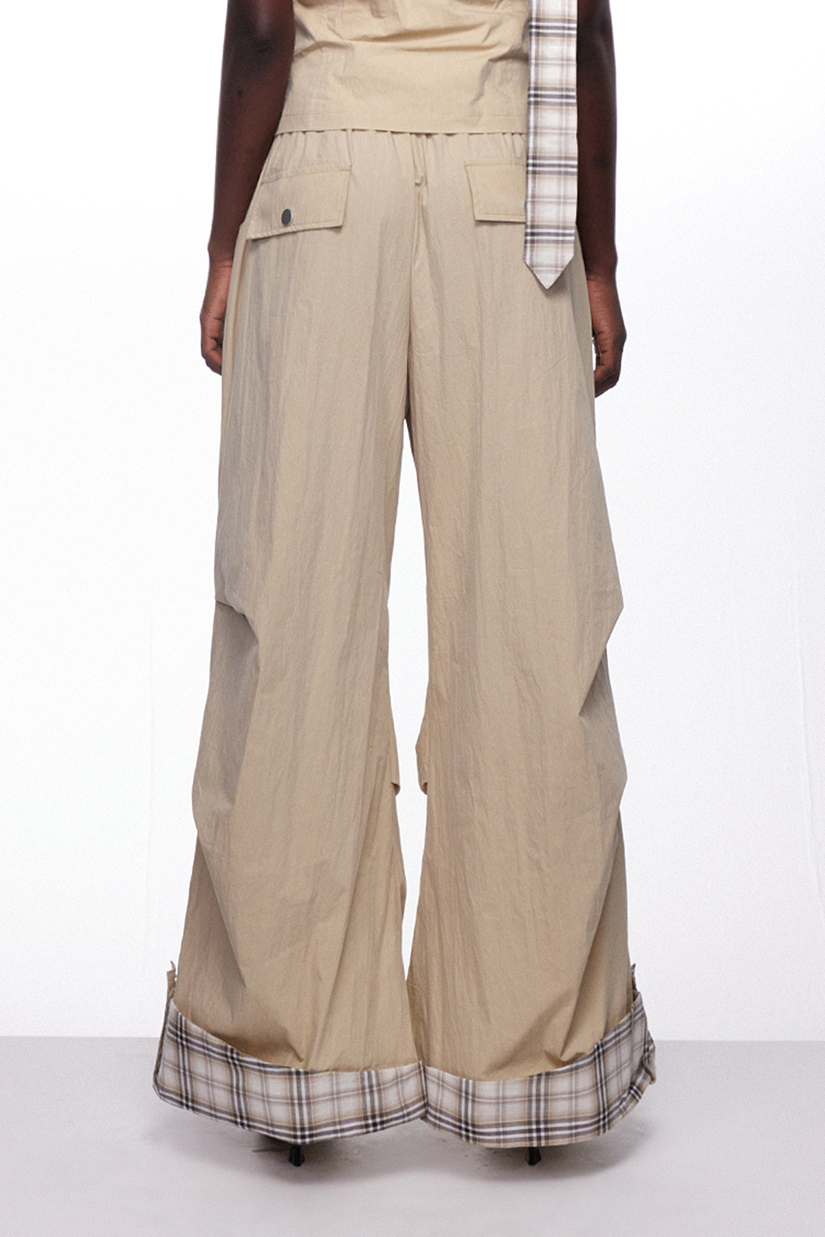 Ifan Cutout Grid Scarf Pants Set