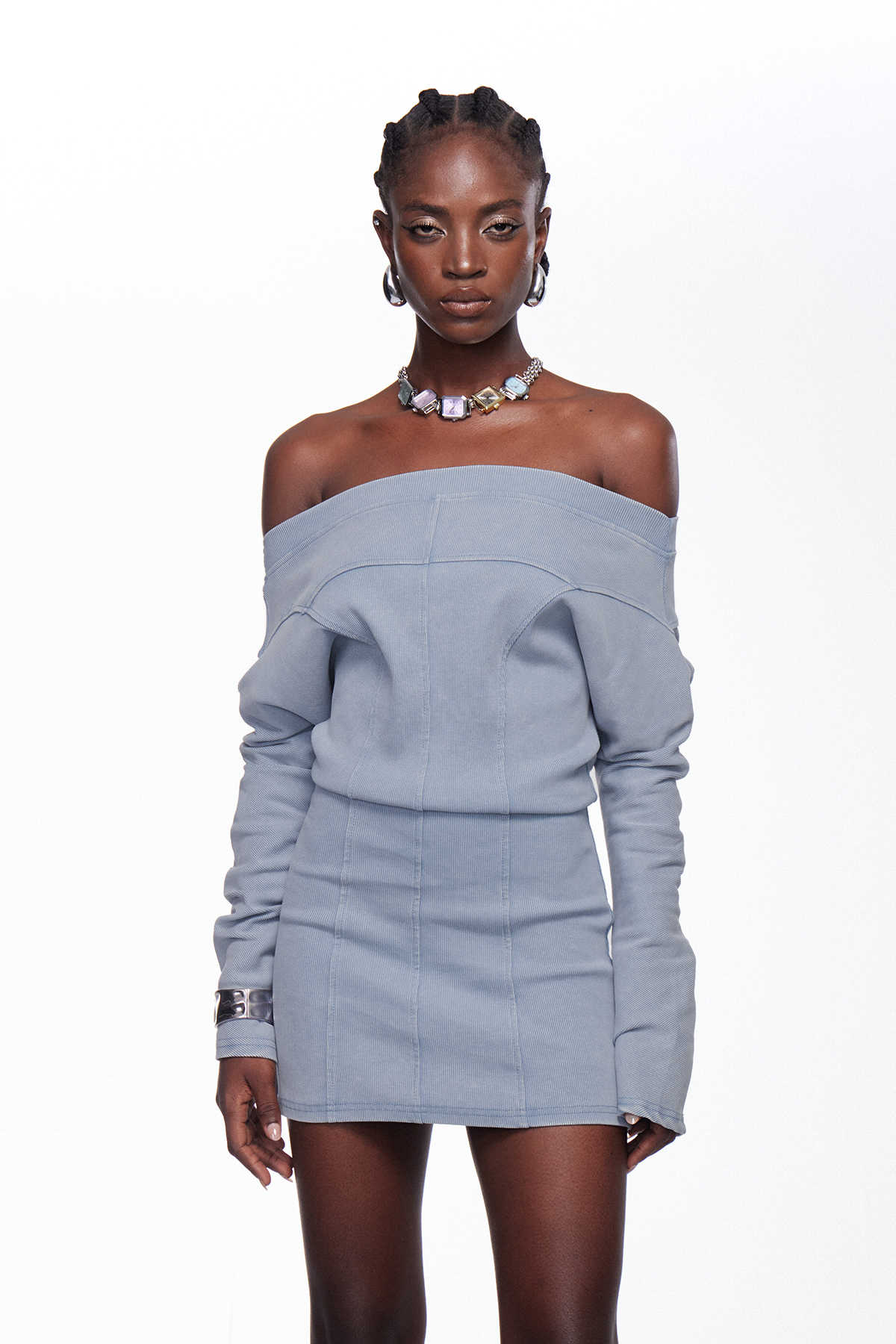 Ige Off Shoulder Knit Mini Dress
