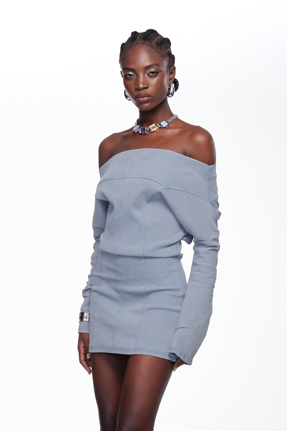 Ige Off Shoulder Knit Mini Dress