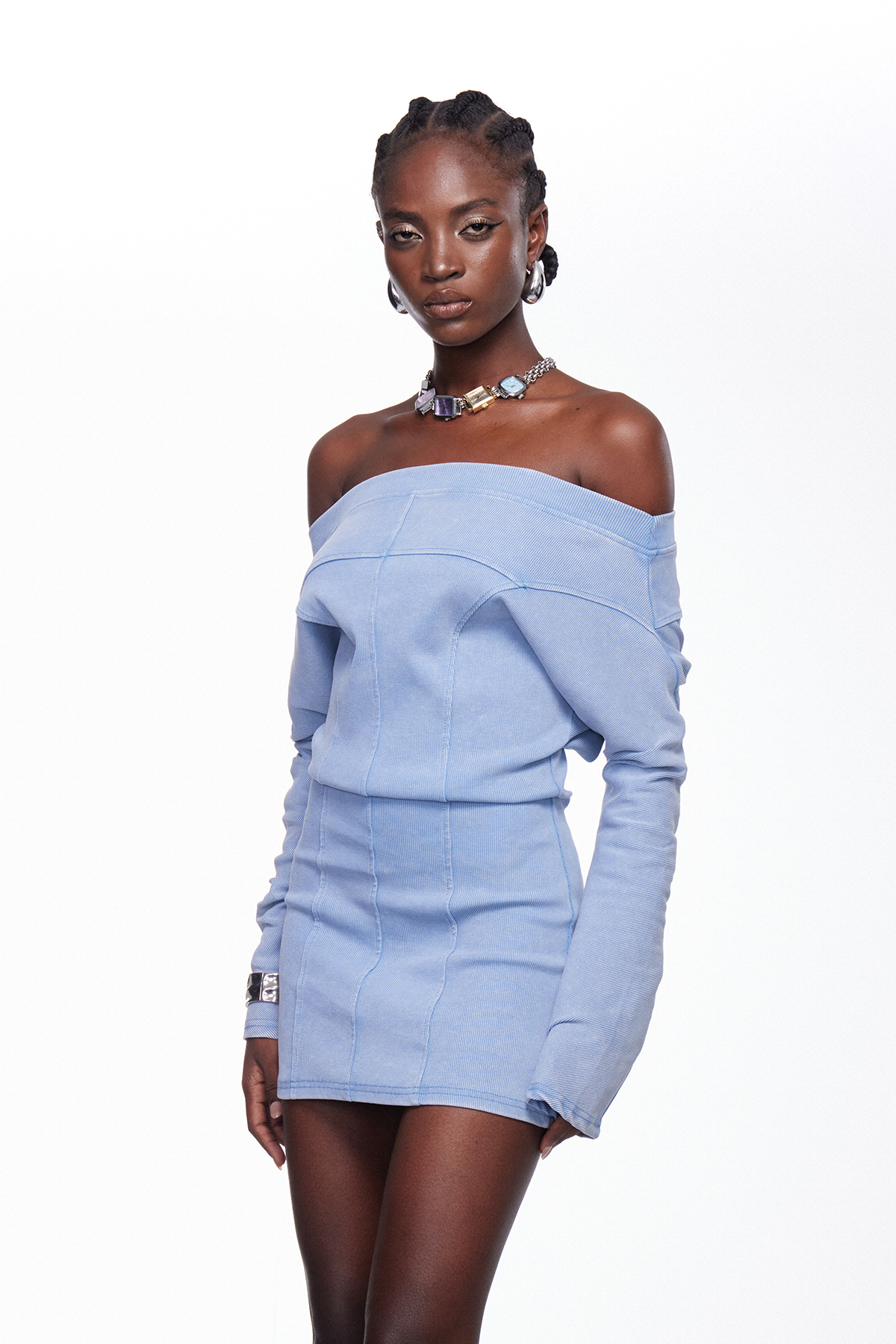 Ige Off Shoulder Knit Mini Dress