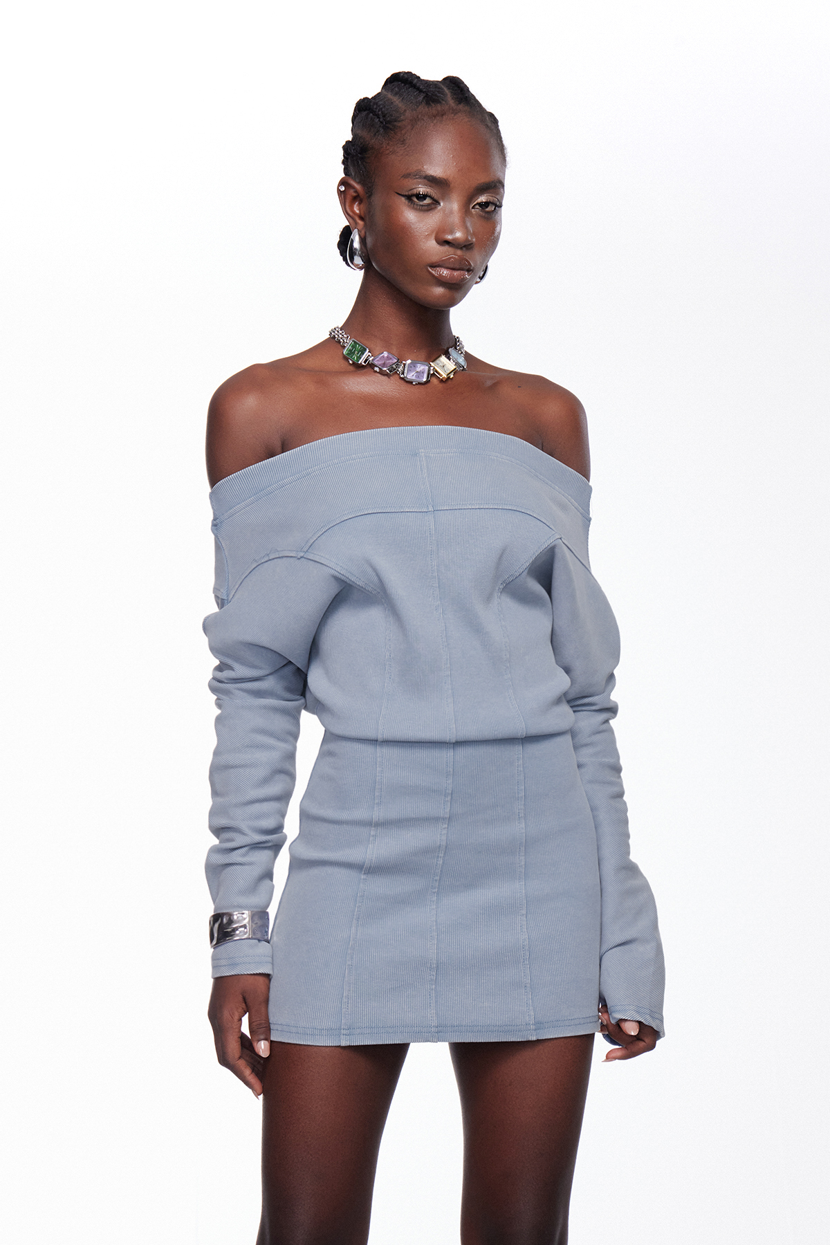 Ige Off Shoulder Knit Mini Dress