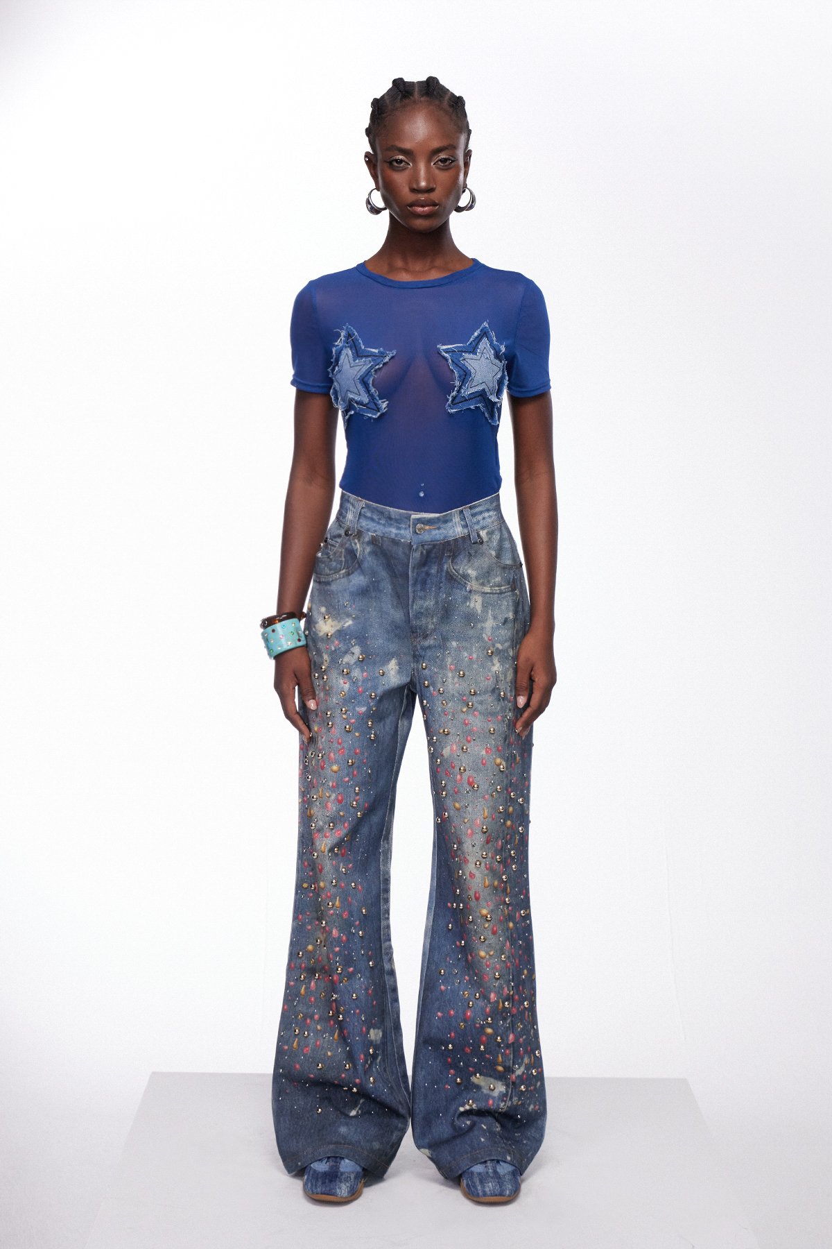 Ignacij Studded Print Barrel Jeans