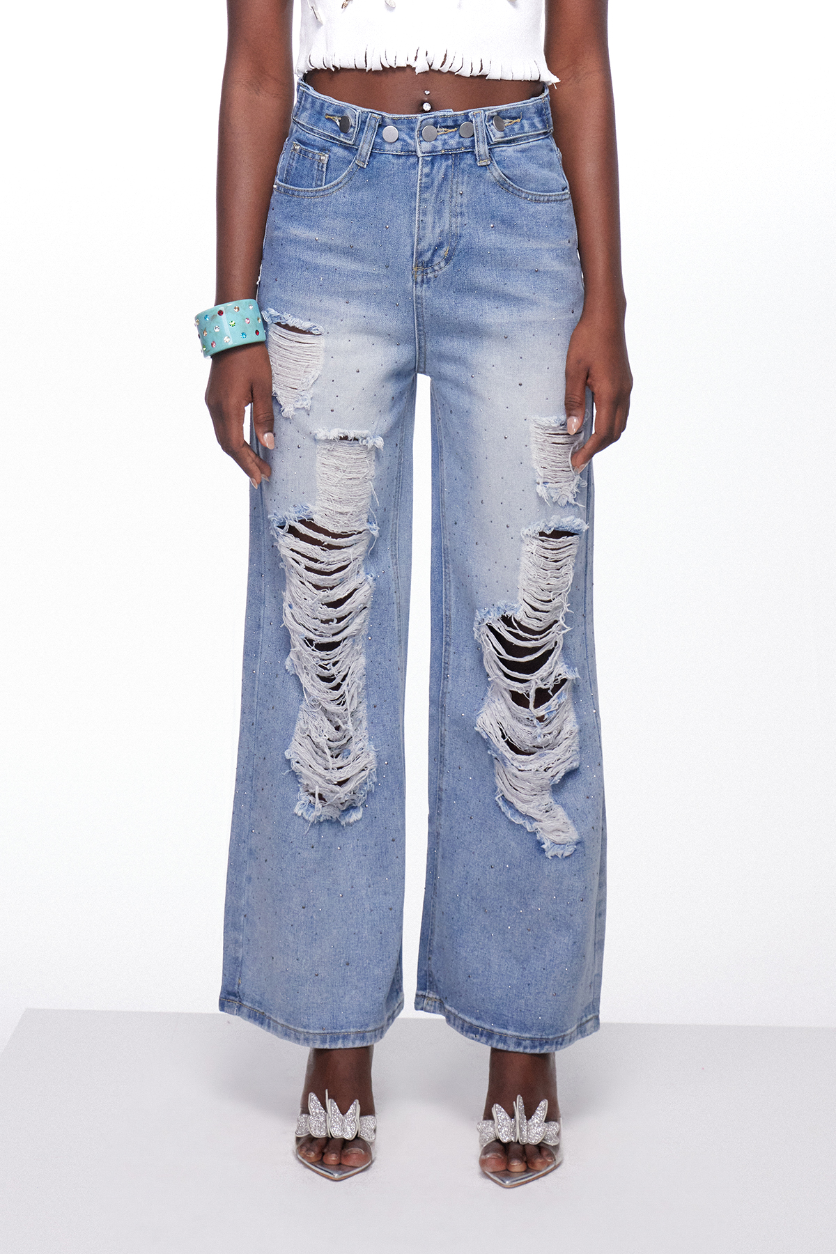 Ignas Ripped Embroidered Rhinestone Jeans