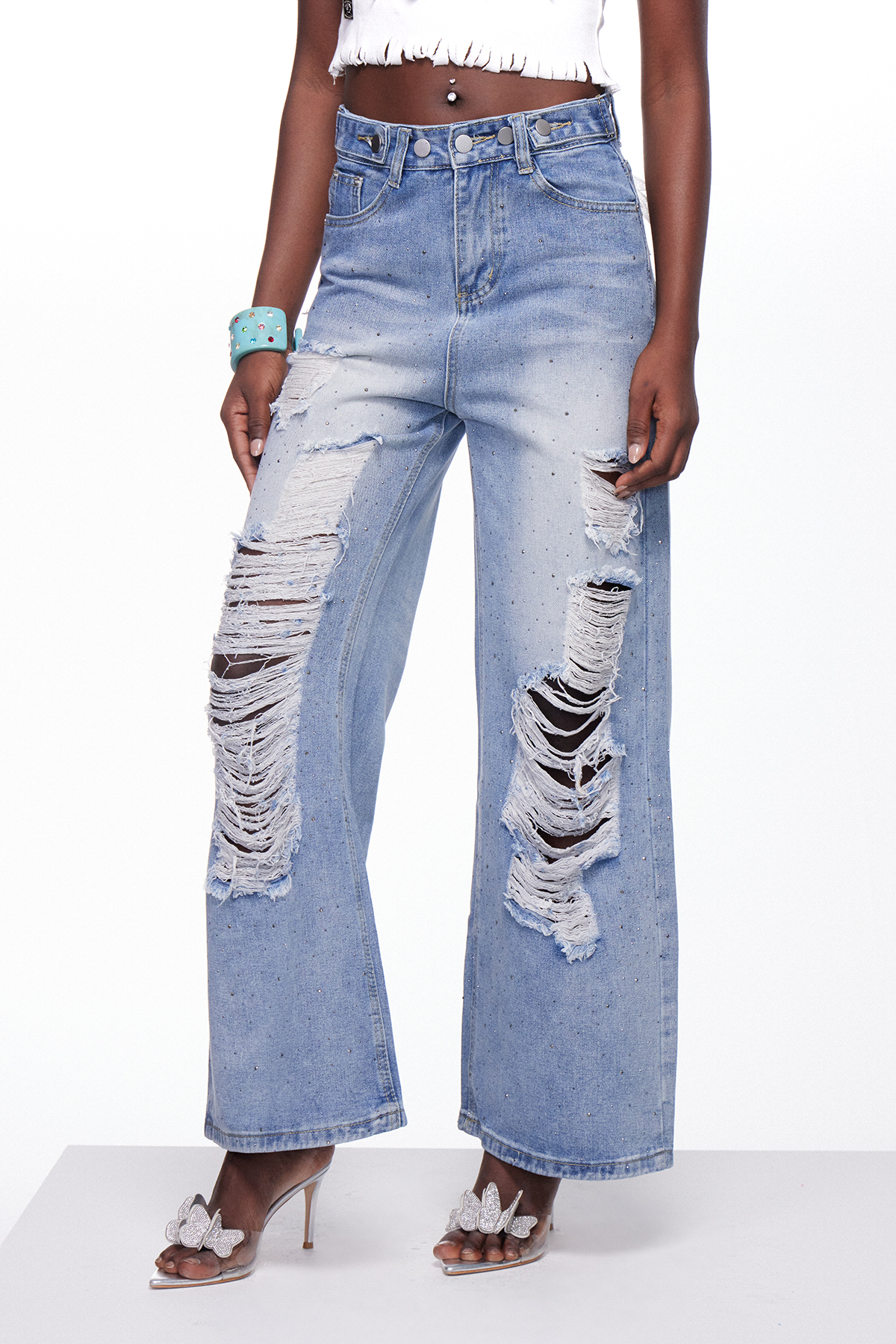 Ignas Ripped Embroidered Rhinestone Jeans