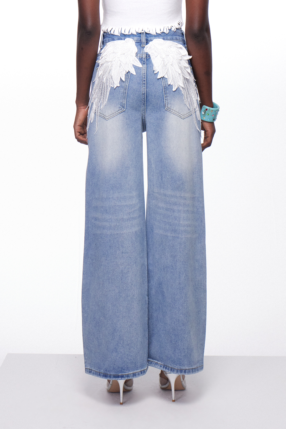 Ignas Ripped Embroidered Rhinestone Jeans