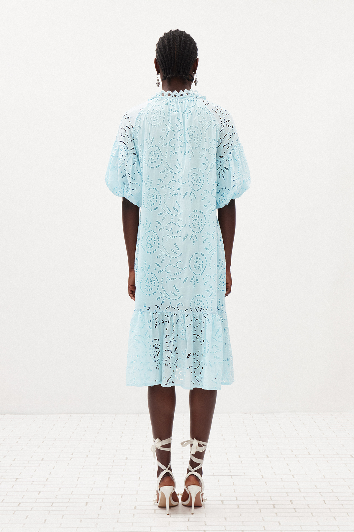 Ignat Balloon Sleeve Lace Midi Dress In Blue