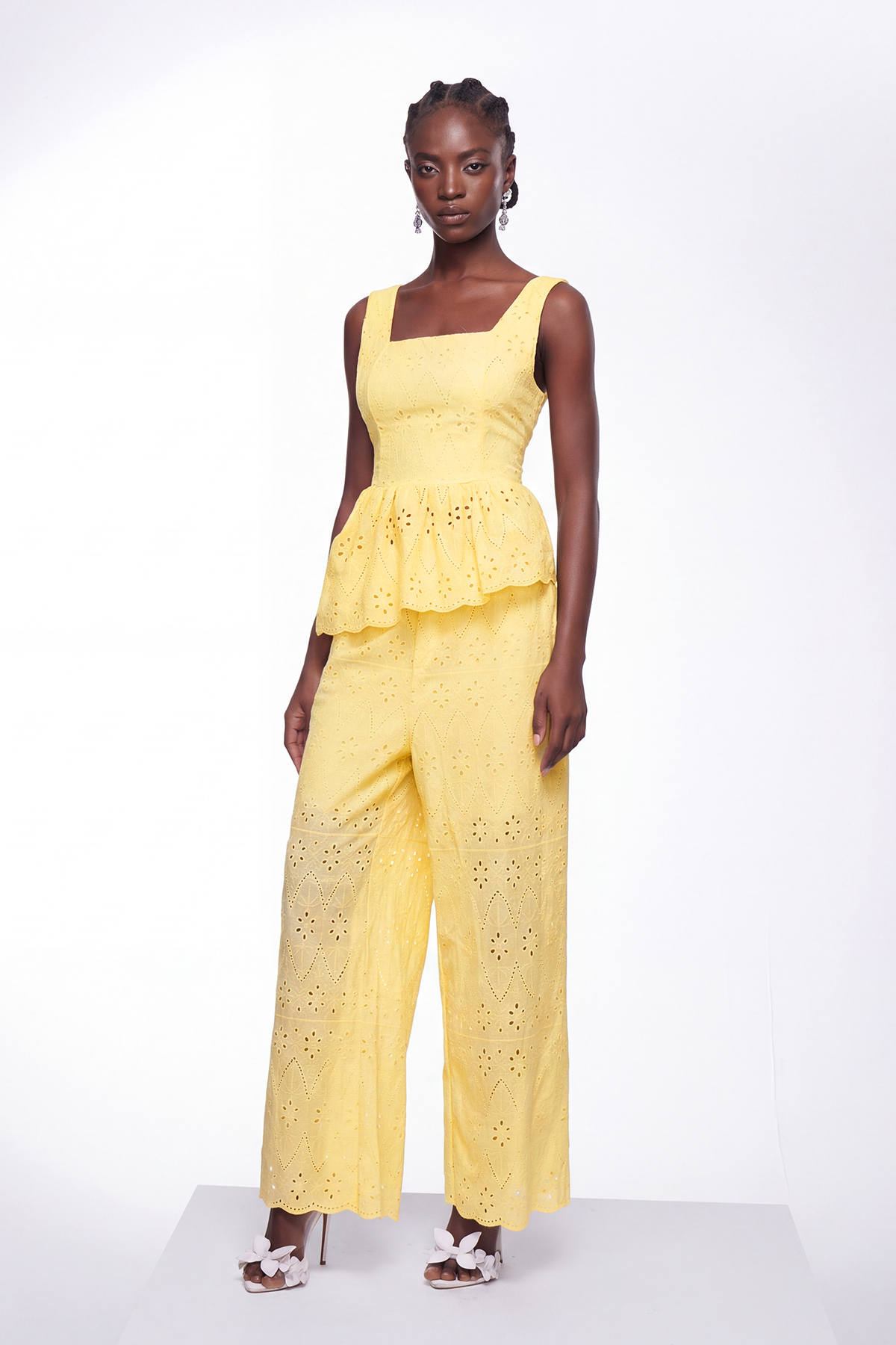 Ignat Ruffle Lace Pants Set In Yellow