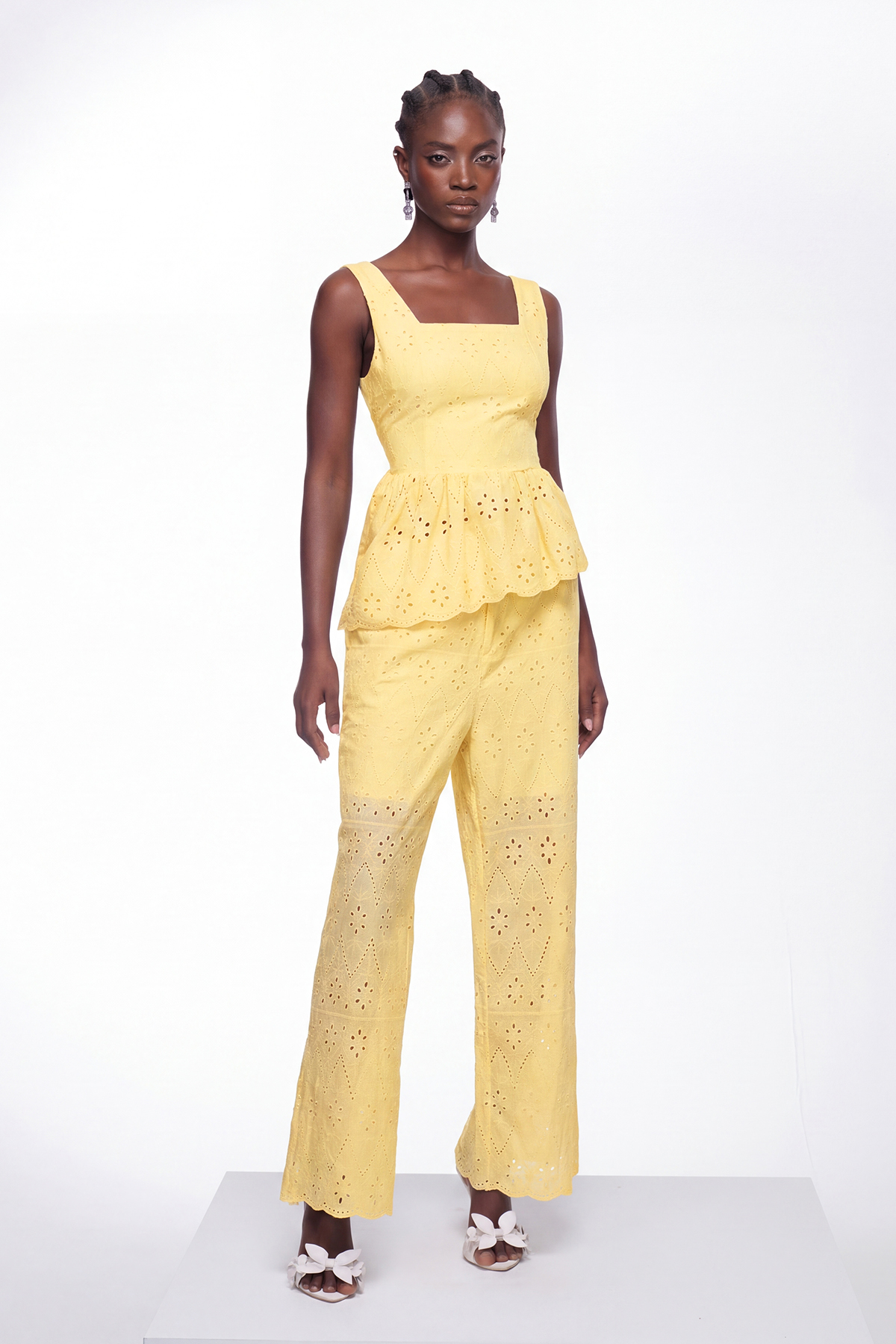 Ignat Ruffle Lace Pants Set In Yellow