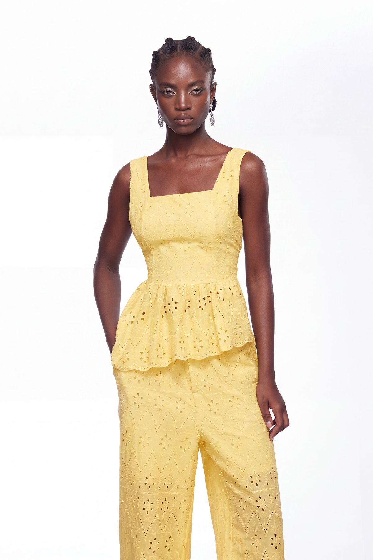 Ignat Ruffle Lace Pants Set In Yellow