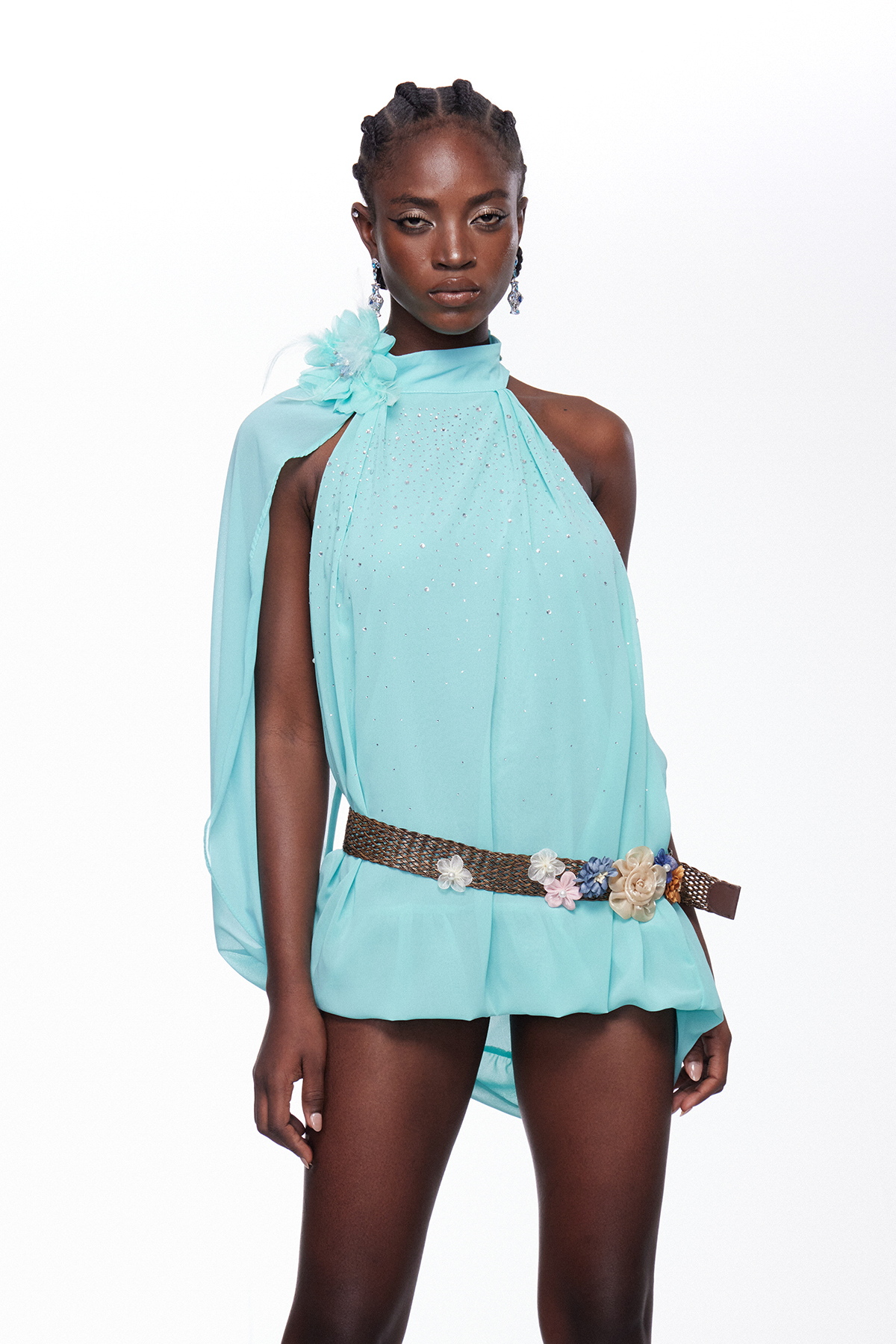 Ignatios Backless Flower Mesh Mini Dress