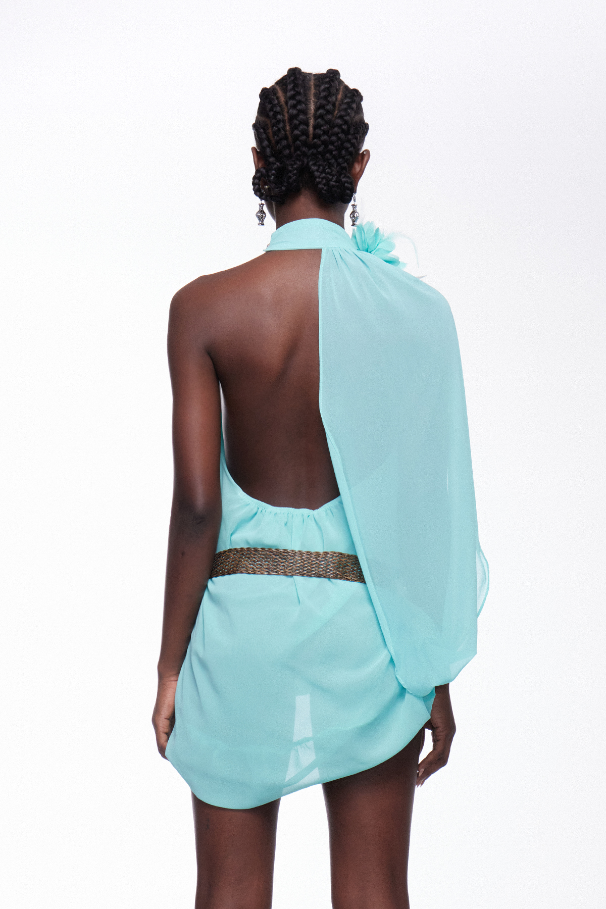 Ignatios Backless Flower Mesh Mini Dress