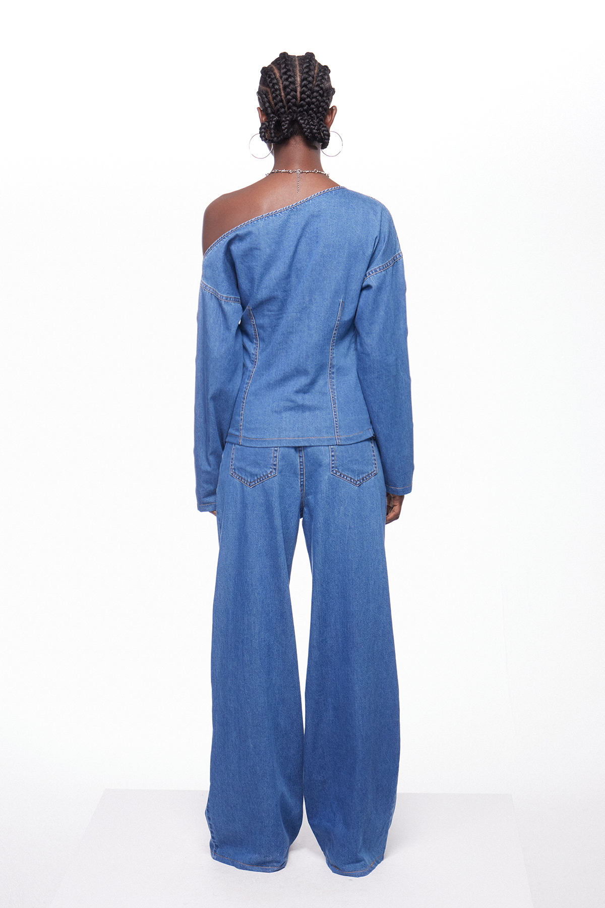 Ignatiy Asymmetric Eyelet Denim Pants Set