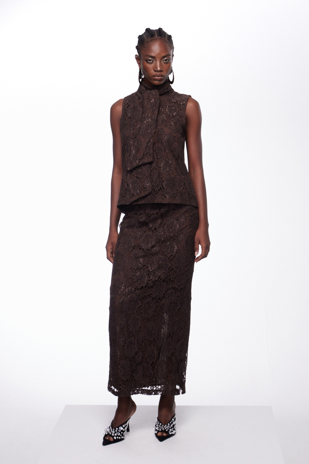 Igraine Tie Up Lace Skirt Set