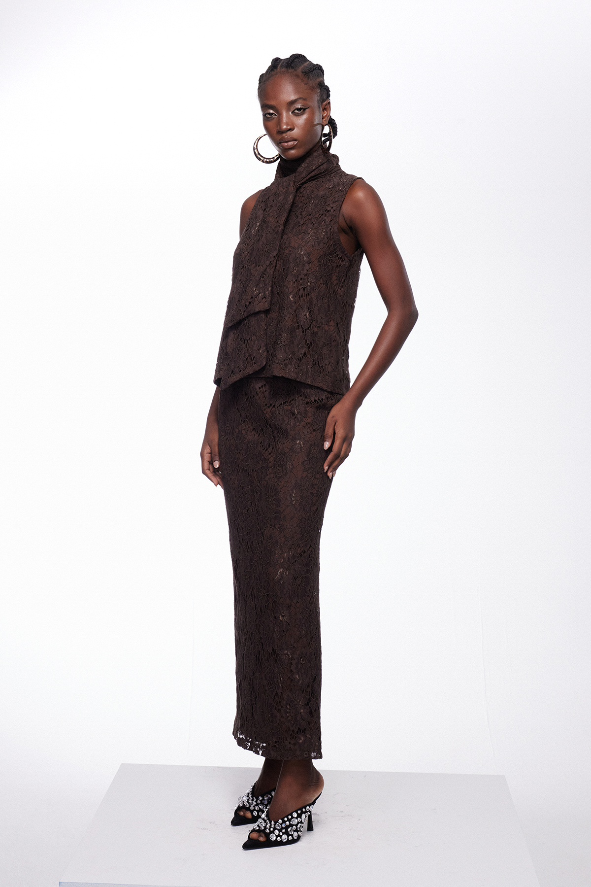 Igraine Tie Up Lace Skirt Set