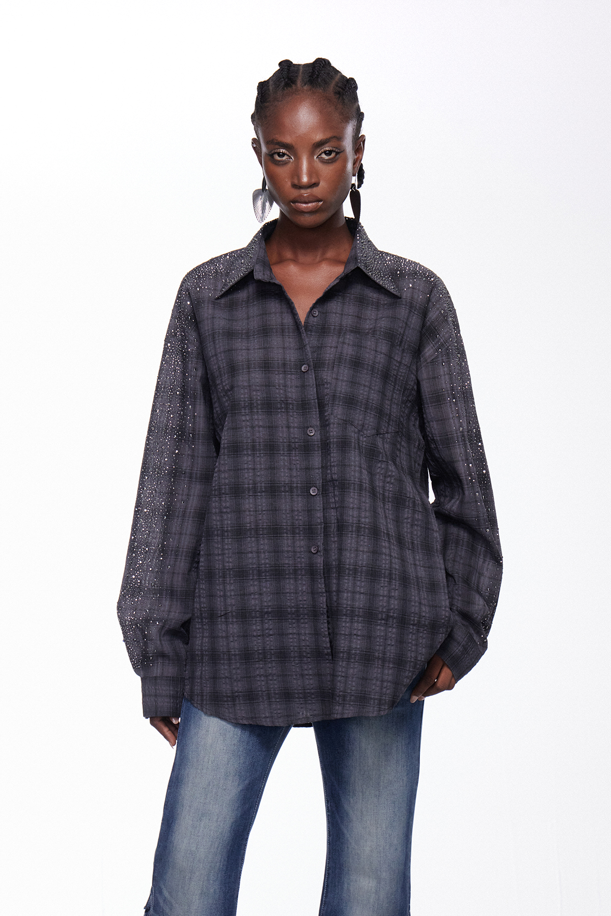 Ihab Rhinestone Grid Shirt