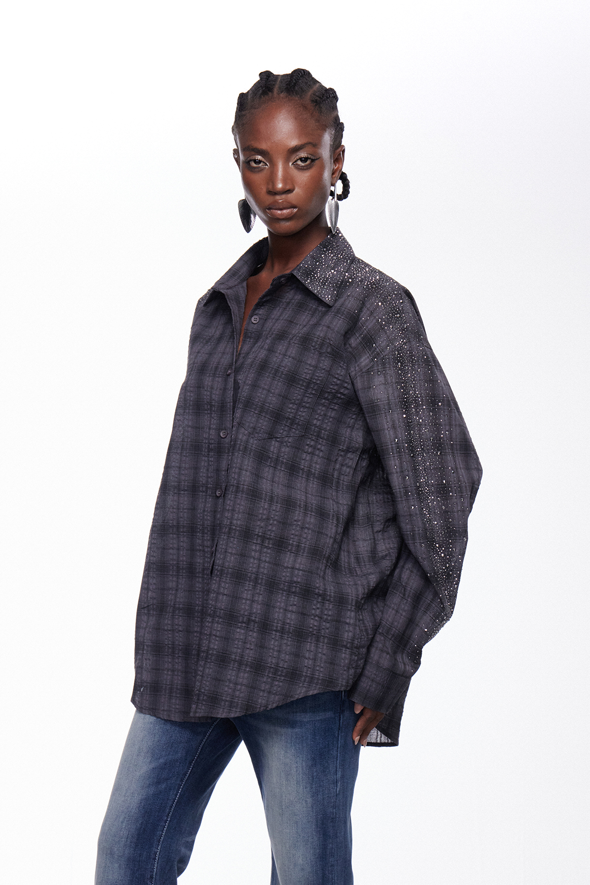 Ihab Rhinestone Grid Shirt