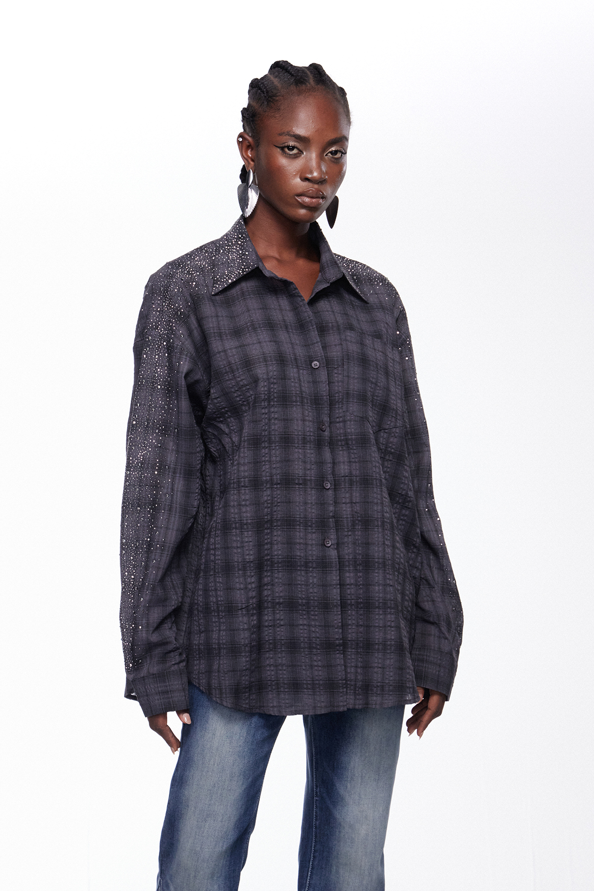Ihab Rhinestone Grid Shirt