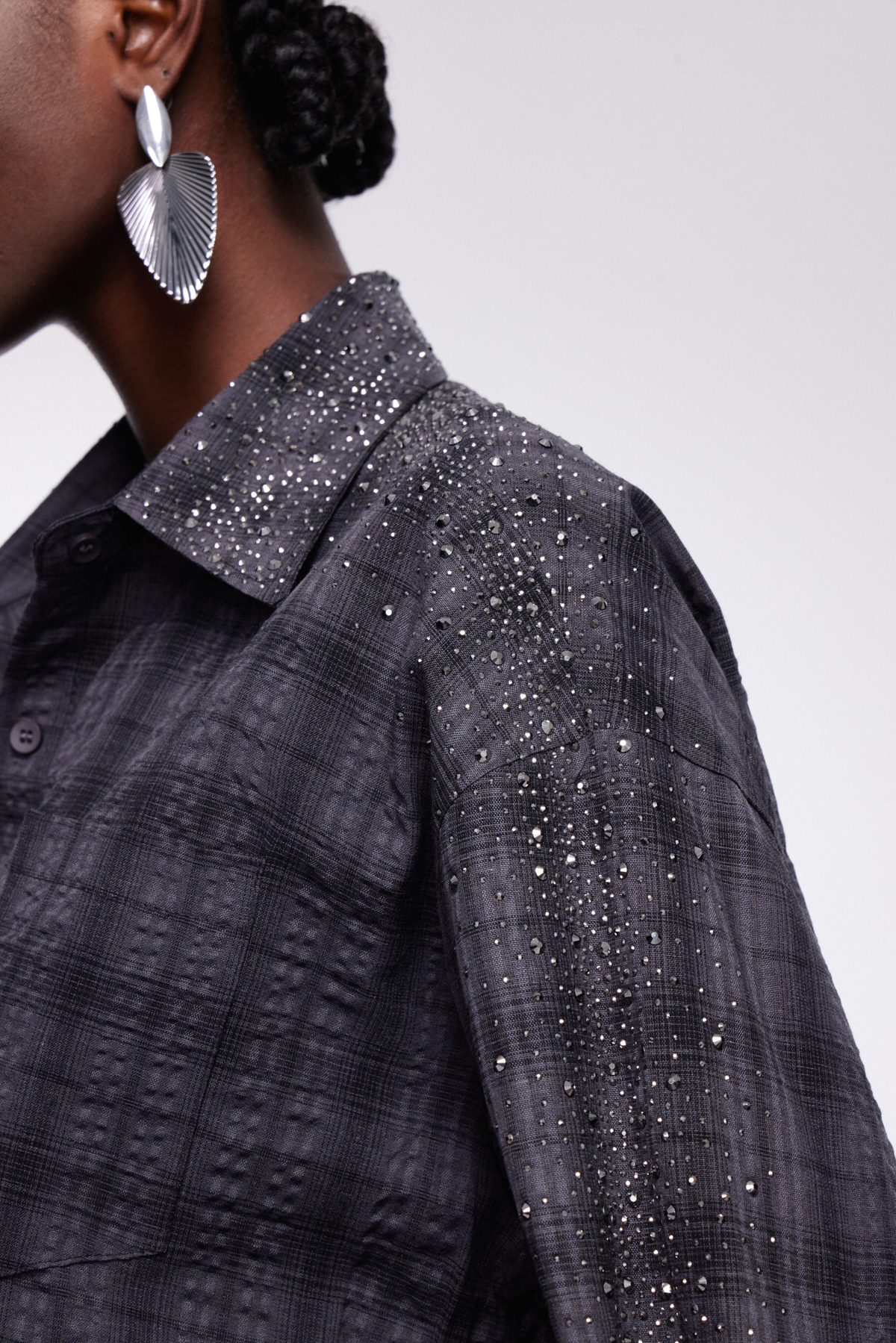 Ihab Rhinestone Grid Shirt