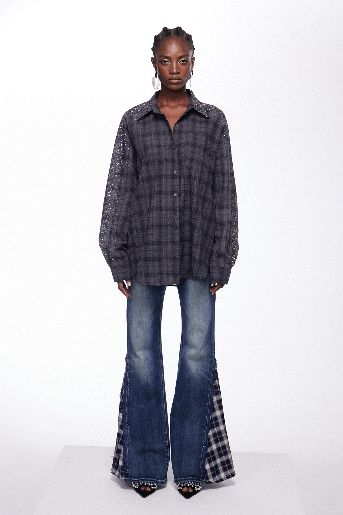 Ihab Rhinestone Grid Shirt