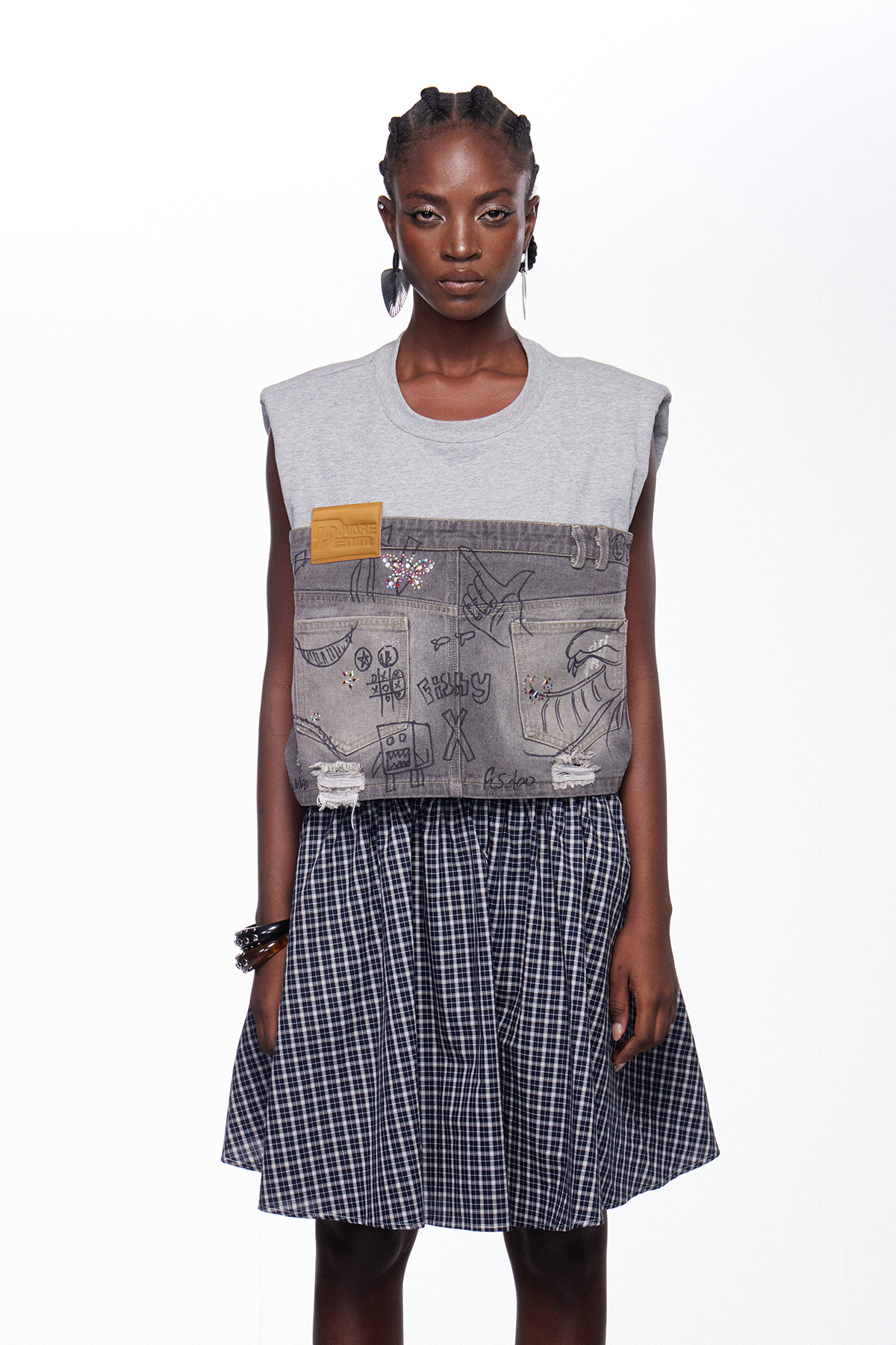 Ihar Deconstruct Grid Mini Dress