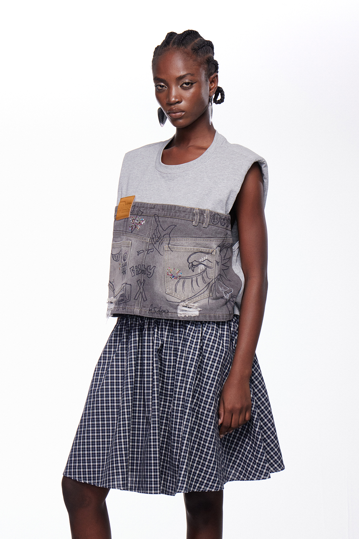 Ihar Deconstruct Grid Mini Dress