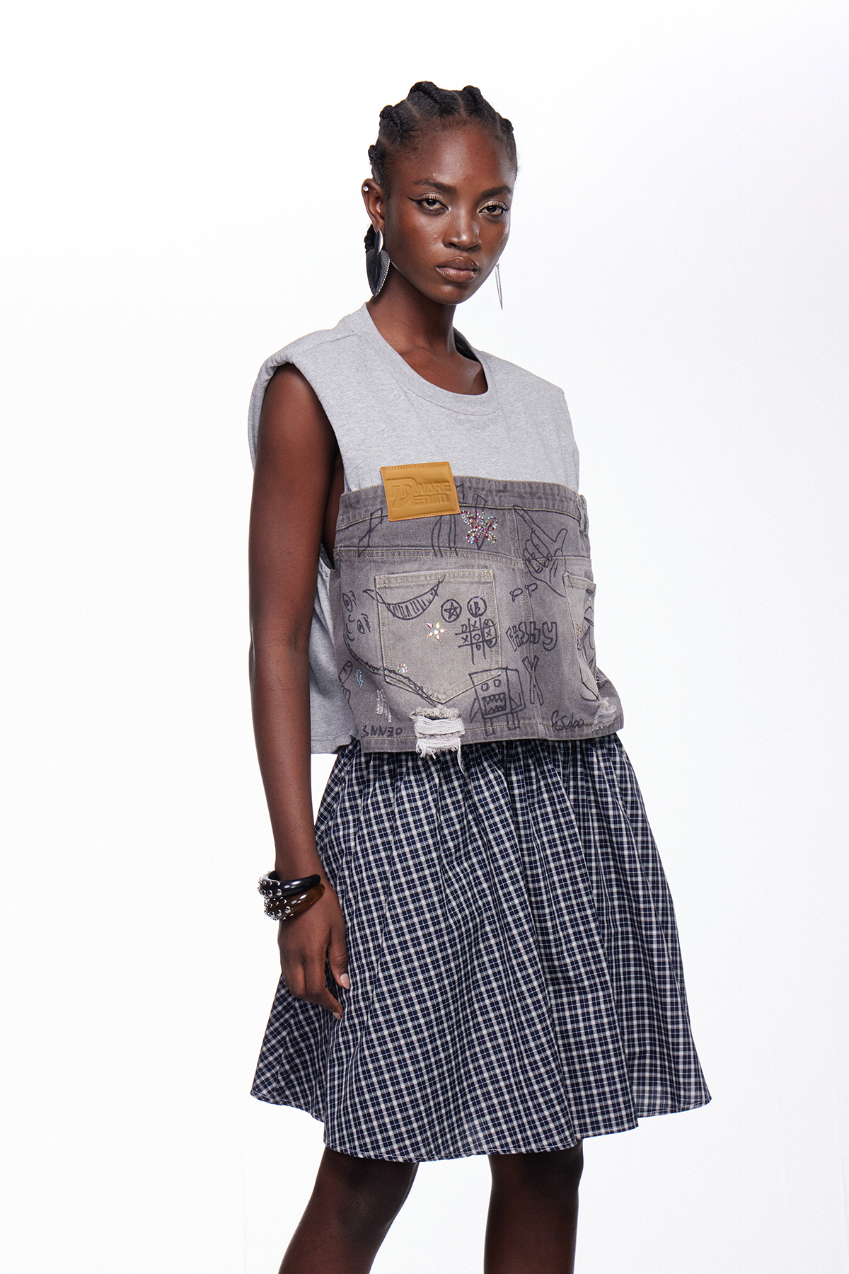 Ihar Deconstruct Grid Mini Dress