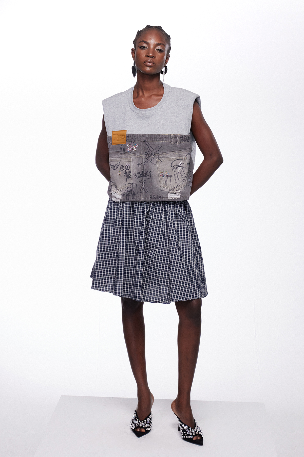 Ihar Deconstruct Grid Mini Dress