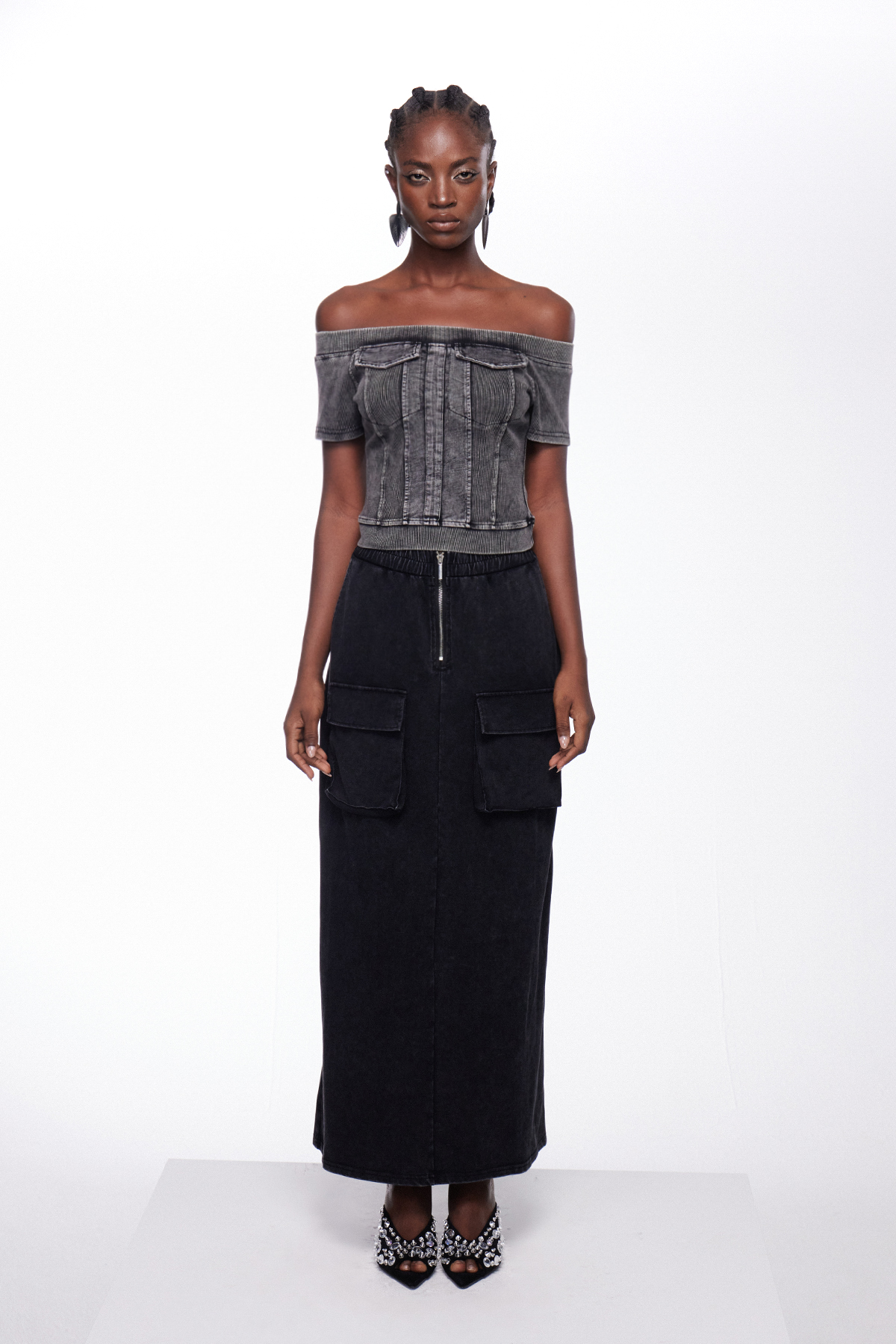 Ihintza Off Shoulder Denim Skirt Set