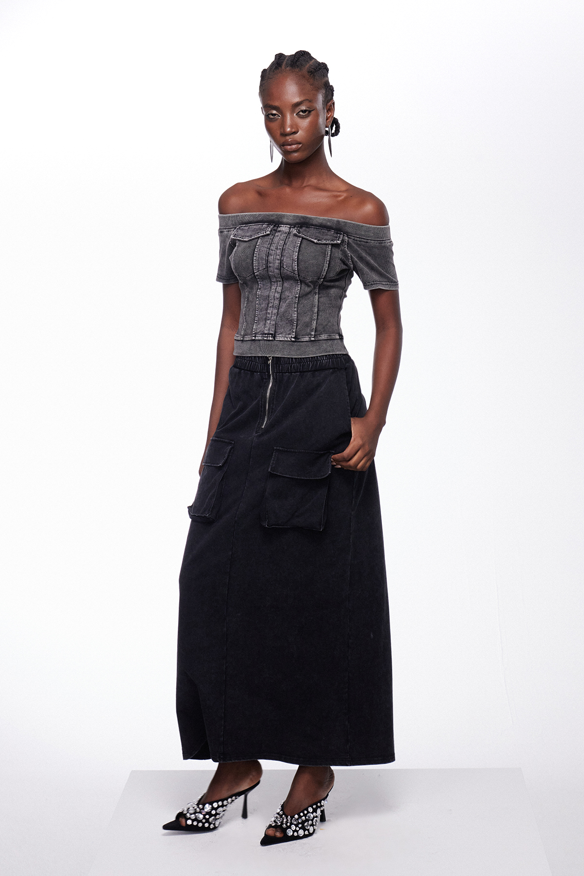 Ihintza Off Shoulder Denim Skirt Set