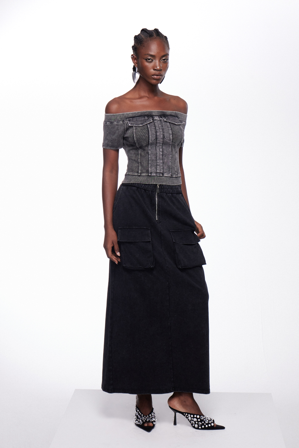 Ihintza Off Shoulder Denim Skirt Set