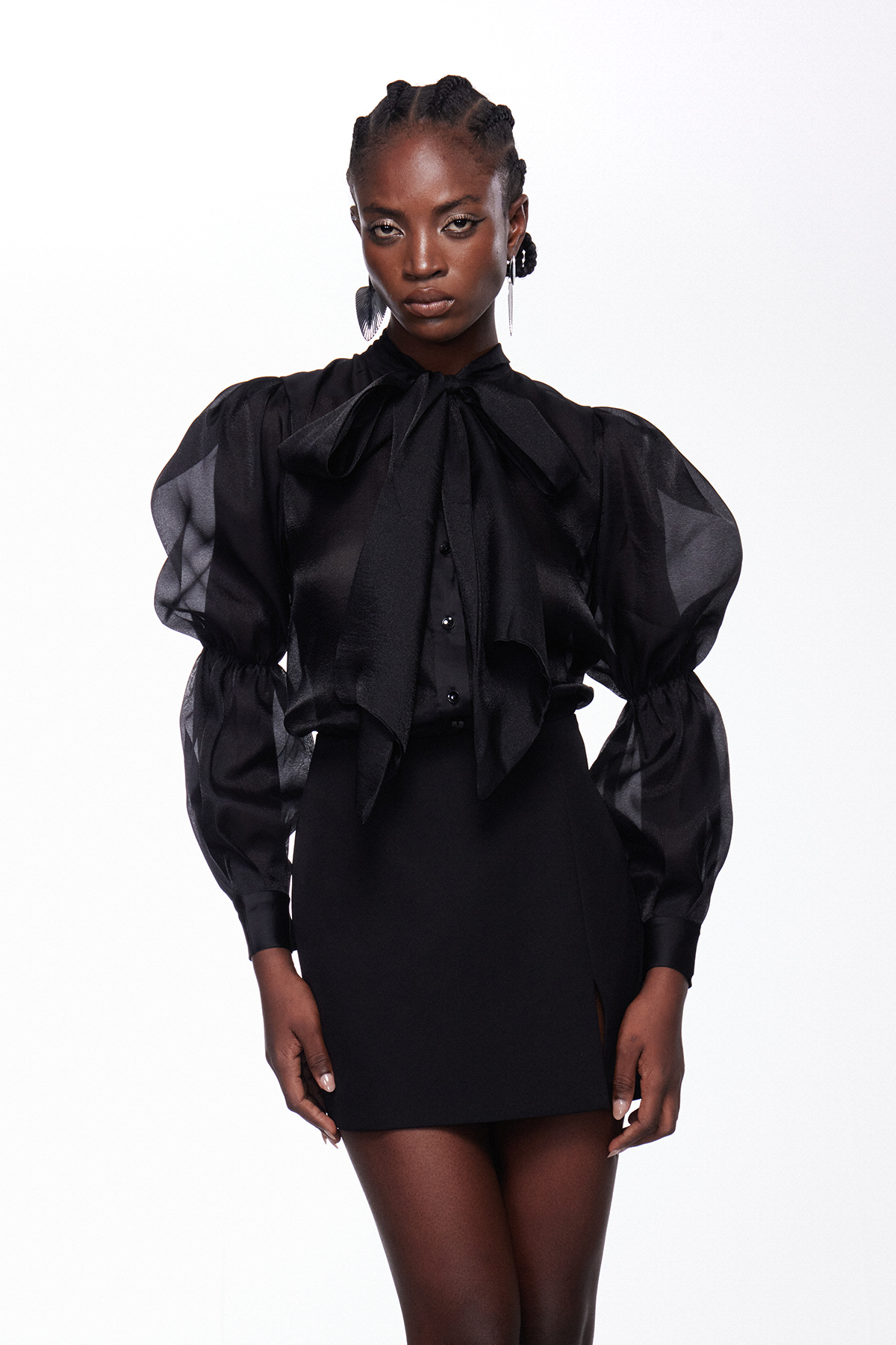 Iisa Balloon Sleeve Mesh Top