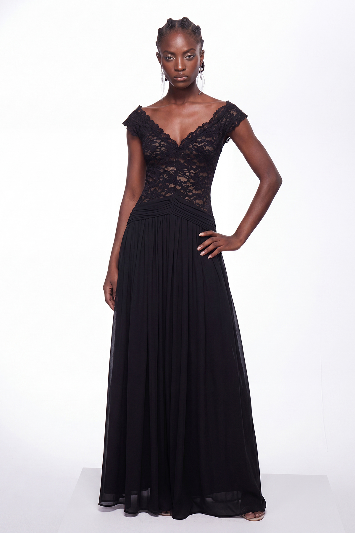 Ijun V Neck Lace Mesh Maxi Dress