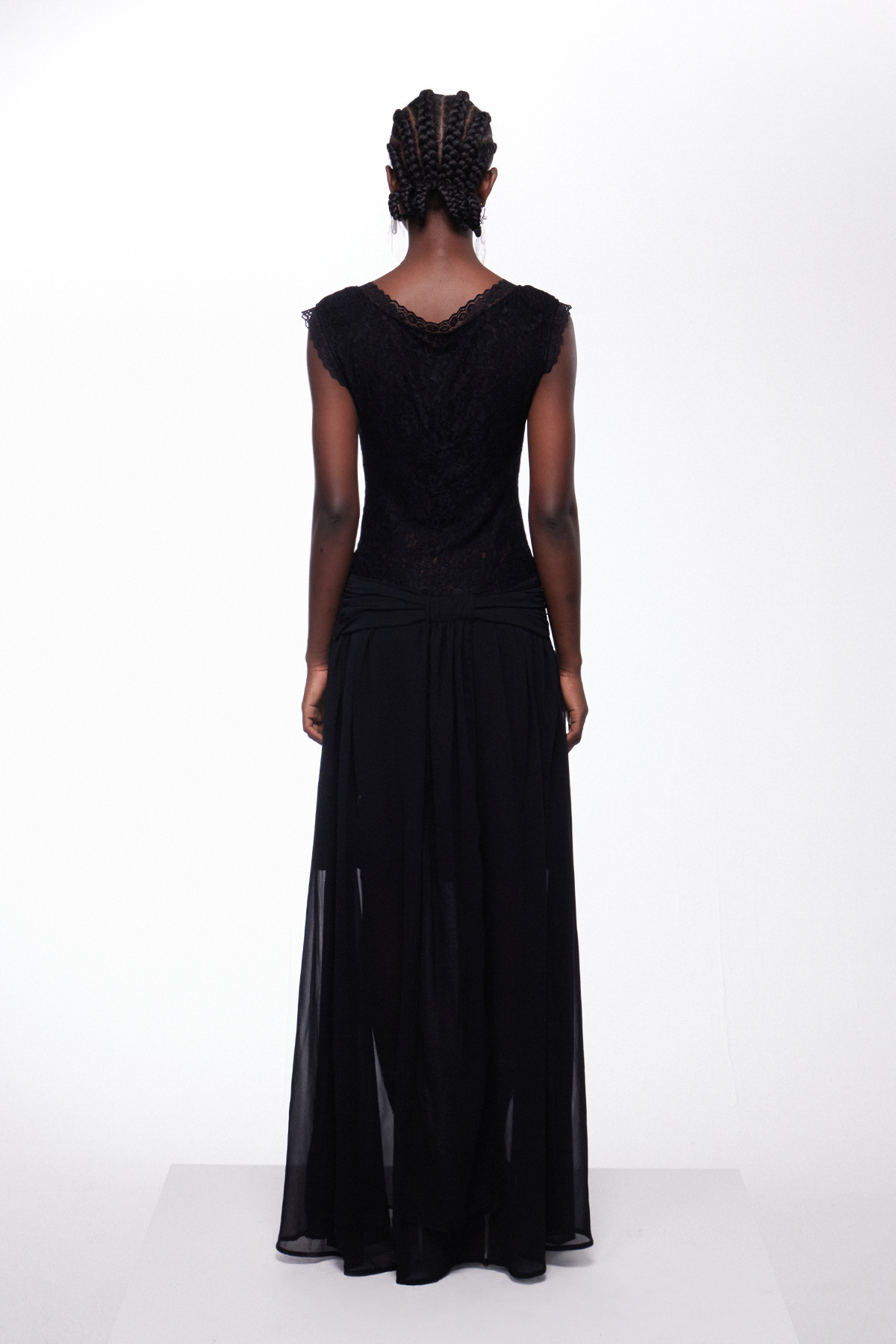Ijun V Neck Lace Mesh Maxi Dress