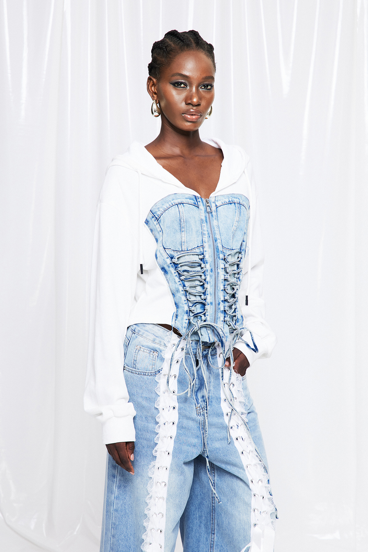 Ikaros Lace Up Denim Top