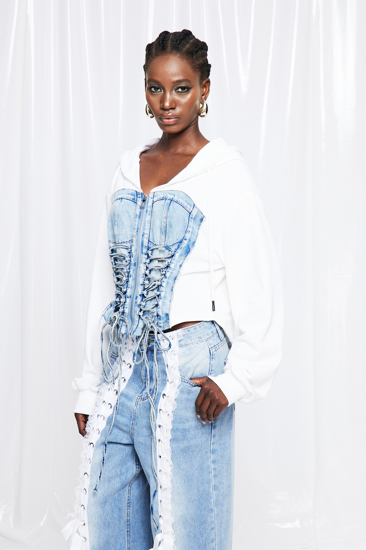 Ikaros Lace Up Denim Top