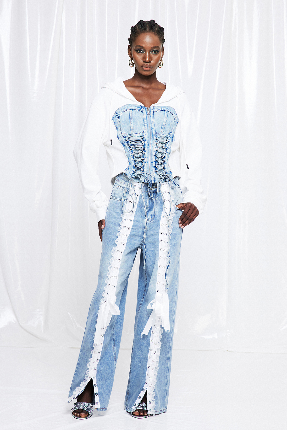 Ikaros Lace Up Denim Top