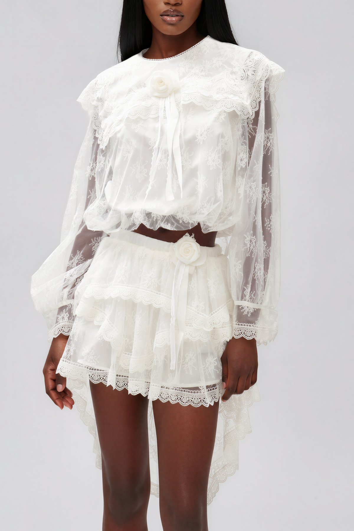 Ikraam Lace Crop Flower Skirt Set